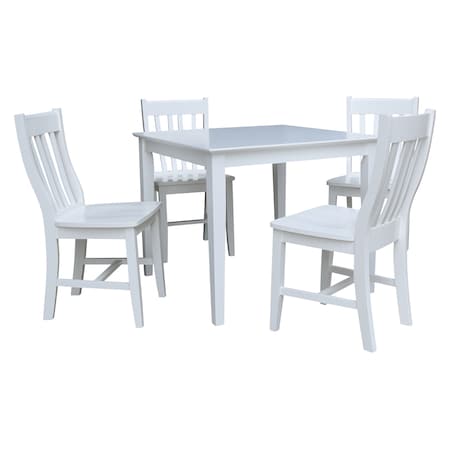 International Concepts Square 36 in x 36 in Dining Table with 4 Chairs, White, 36 W, 36 L, 30 in H, Wood, White K08-3636-C61-4